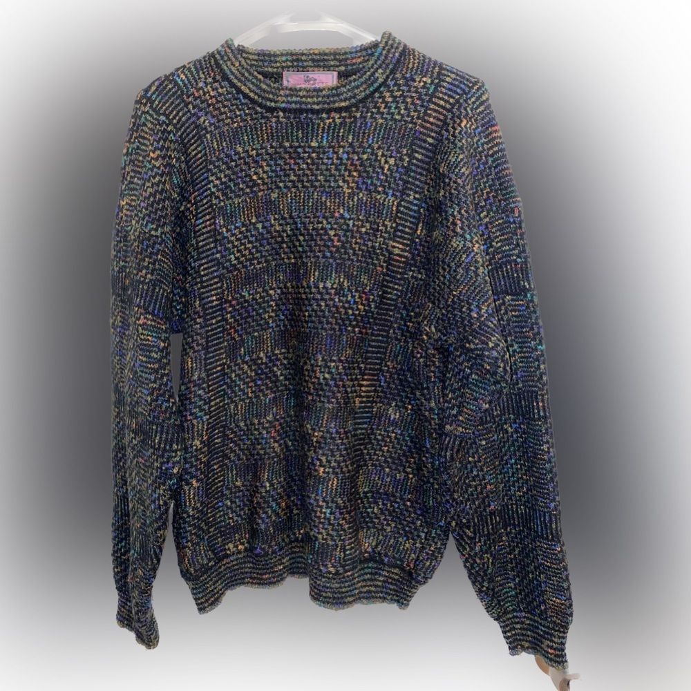 Vintage 90s Concrete Mix Black Colorful Acrylic Crewneck Sweater Men’s Medium